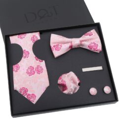 Pink Floral Rose Tie 5pc Gift Box Set